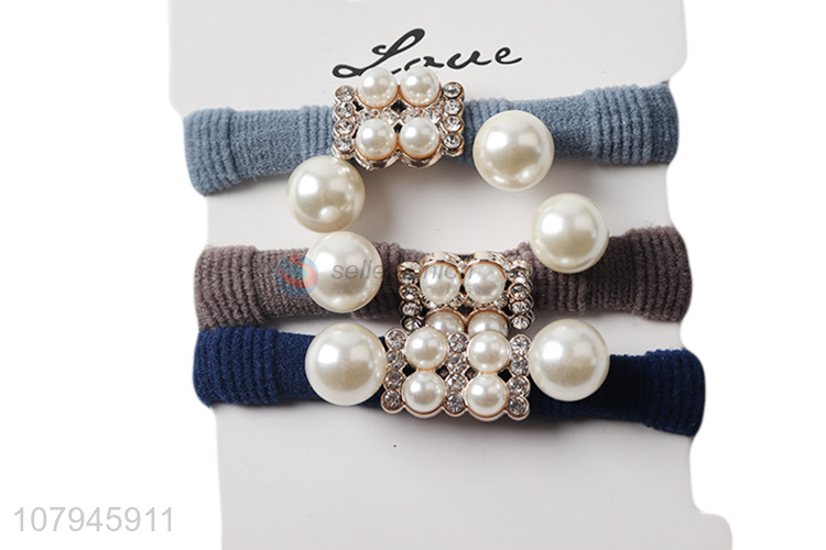 New Arrival Multicolor Pearl Hair Band Rubber Band Lady Hair Ring