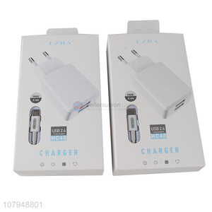Yiwu market 5V 2.4A dual usb ports EU phone charger with type-c data line