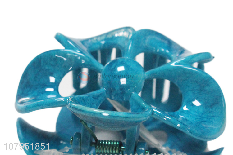Factory price flower shape blue plastic fashion women hair claw clips for sale