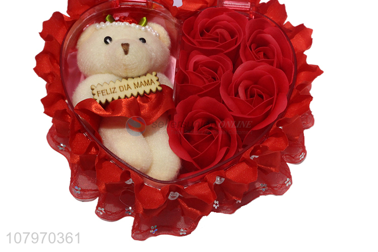 Wholesale flower and bear Valentine's Day gift set in heart shaped box
