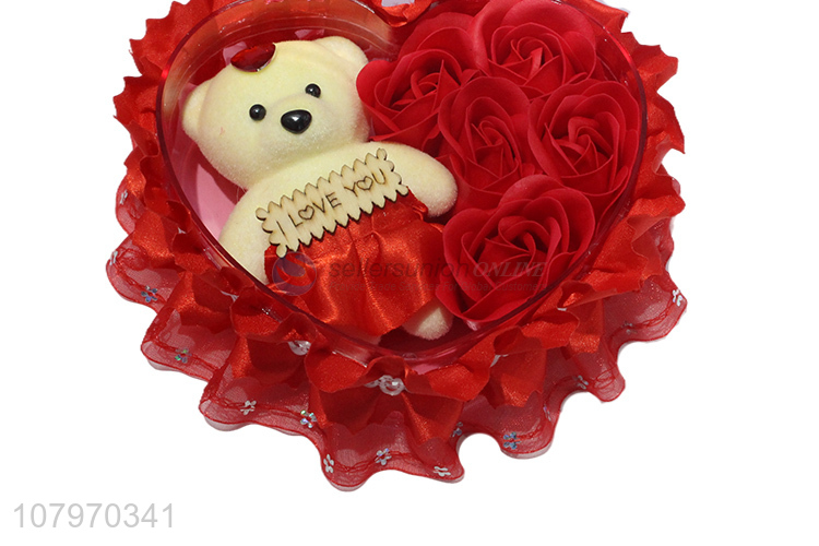 Good quality heart shape gift box rose and bear Valentine's Day gift set