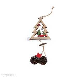 Most popular hollowed out hanging wooden Christmas tree pendant for indoor decor