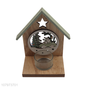 Hot selling Christmas home decoration wooden house with candle holder