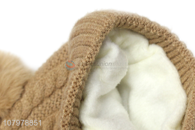 Wholesale kids winter warm fleece lined beanie hat with double pom poms