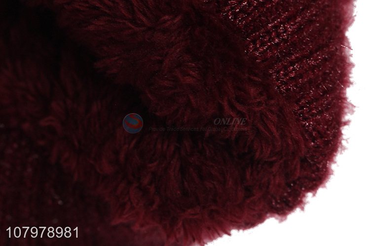 High quality women winter warm fleece lined beanies pom pom knitted hats