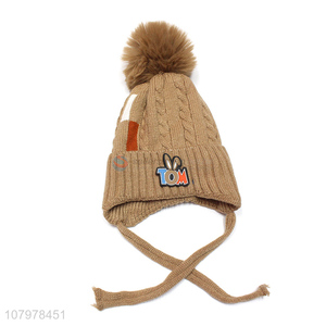 Yiwu market children fleece lined earmuff hat winter warm knitted hat