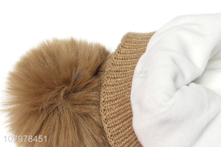 Yiwu market children fleece lined earmuff hat winter warm knitted hat