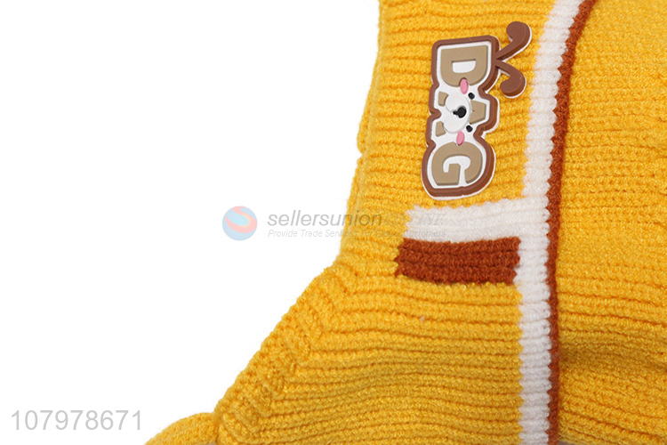 Hot selling kids winter warm fleece lined earmuffs hat pom pom knitted hat