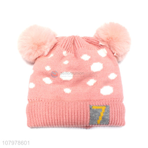 Good quality kids fleece lined thick beanie winter warm knitted hat