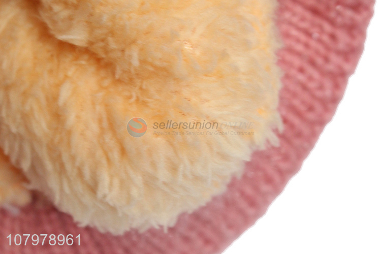 Factory supply women winter fleece lined knitted beanie cap with pom pom