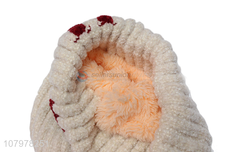Low price kids autumn winter fleece lined beanie with faux fur pom pom