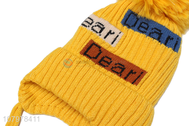 Low price children winter knitted earmuff hat fleece lined outdoor hat