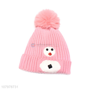 China supplier kids winter cosy knitted beanie hat toddler fleece lined cap