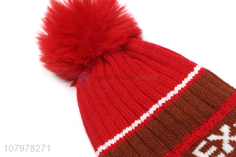 Good quality kids winter cosy knitted beanie hat fleece lined skull cap