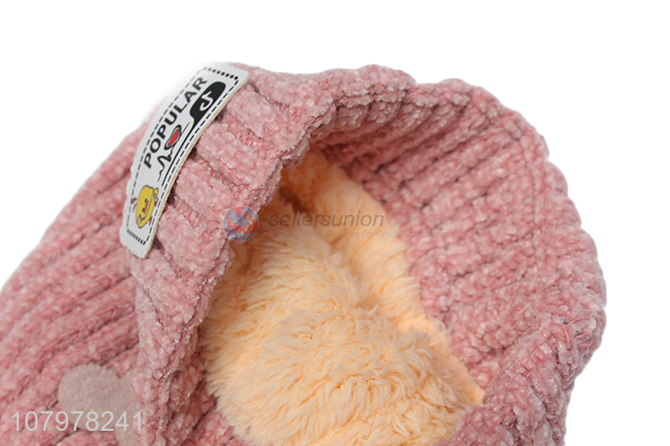 New arrival children winter knitted beanie fleece lined hat with pom pom