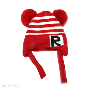 High quality children pom pom winter knitted <em>earmuff</em> hat with fleece lining