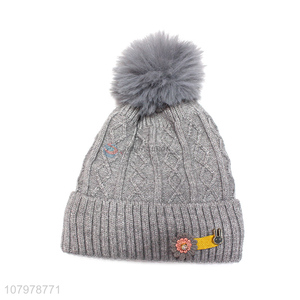 Low price kids fleece lined knit beanie girls boys winter knitted hat