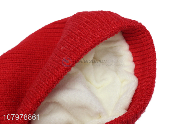 Recent design women winter knitted beanie fleece lined hat with pom pom
