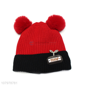 Online wholesale children winter thick beanies soft knitted ski skull cap