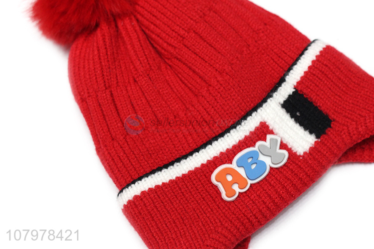 Online wholesale children kids winter warm knitted fleece lined earmuff hat