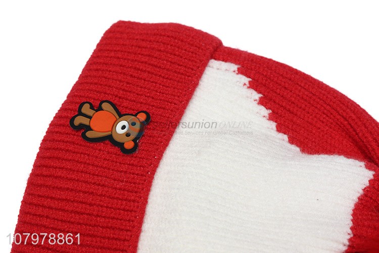 Recent design women winter knitted beanie fleece lined hat with pom pom