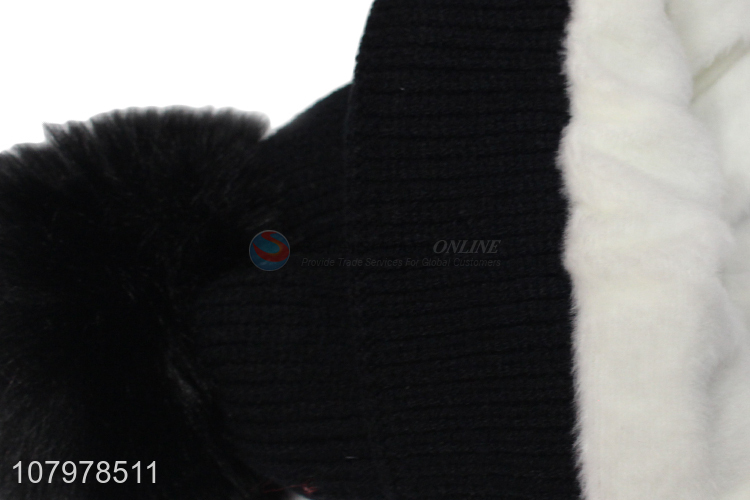 Hot sale kids pom pom hat winter knitted beanie cap with fleece lining