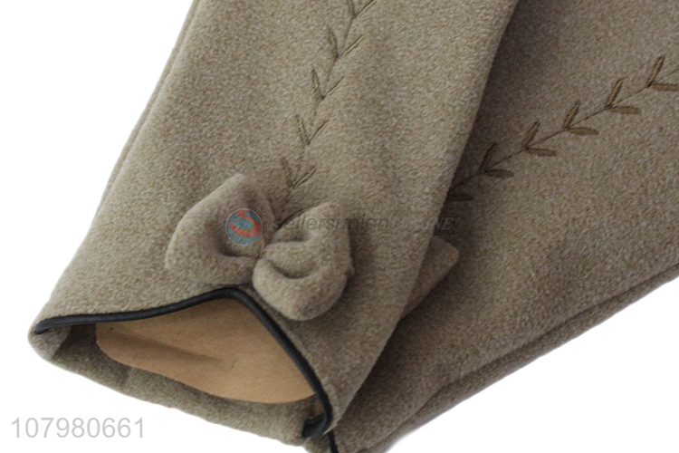 Fashion Bow Design Ladies Winter Leisure Warm Gloves Driving Gloves