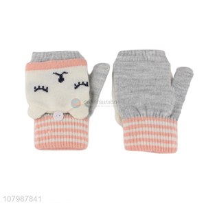 Popular design windproof gloves flip jacquard cartoon gloves for women
