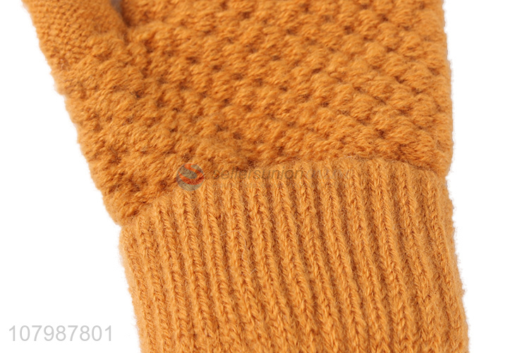 New arrival orange knitted touch screen gloves for ladies