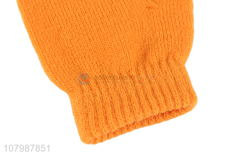Factory direct sale orange knitted gloves children outdoor gloves