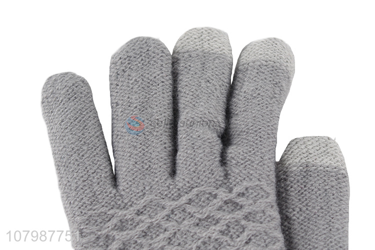 New Products Grey Five Finger Knitted Gloves Winter Windproof Gloves