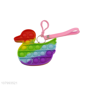 Best Quality Rainbow Duck Shape Push Pop Bubble Fidget Toys Key Ring