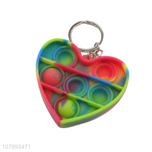 Hot Selling Heart Shape Colorful Silicone Push Pop Bubble Toy Key Ring