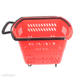 Online wholesale supermarket portable plastic shopping basket with 4 wheels