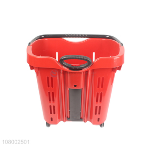 High quality 2 wheels plastic shopping basket with aluminium alloy handle