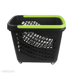 China factory custom logo plastic shopping basket with 2 wheels and handle