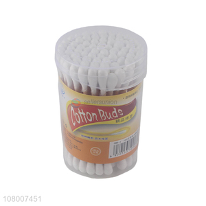 Popular products eco-friendly wooden cotton swabs with round plastic box