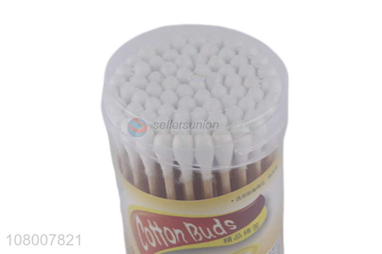 Hot selling wholesale wooden stick cotton swabs with plastic round box