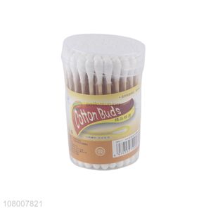 Hot selling wholesale wooden stick cotton swabs with plastic round box
