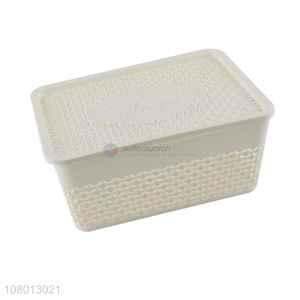 Wholesale white plastic rectangular storage basket with lid
