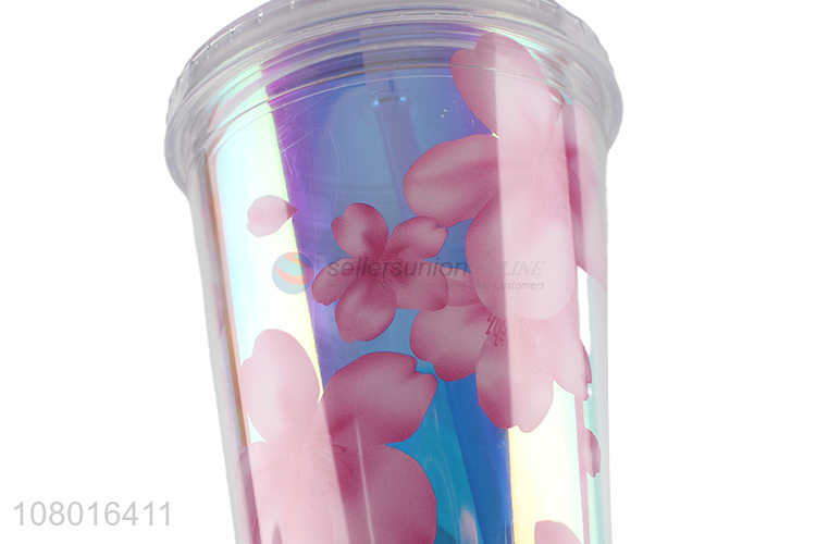 Custom logo fashion cups reusable plastic tumbler with lid and straw
