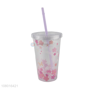 Most popular sakura pattern drinking cup plastic tumbler with straw