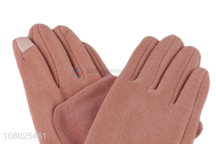 Good selling pink women polyester gloves with flower decoration
