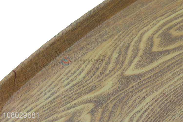 New product rectangular wood grain handled melamine serving tray for party