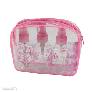 Hot sale portable 5pieces plastic bottle set with travel bag