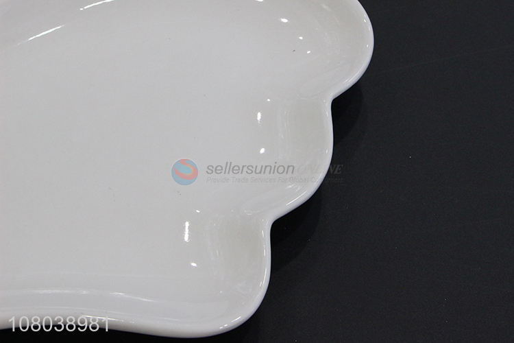 Good sale white creative ceramic plate 3-leaf wave plate