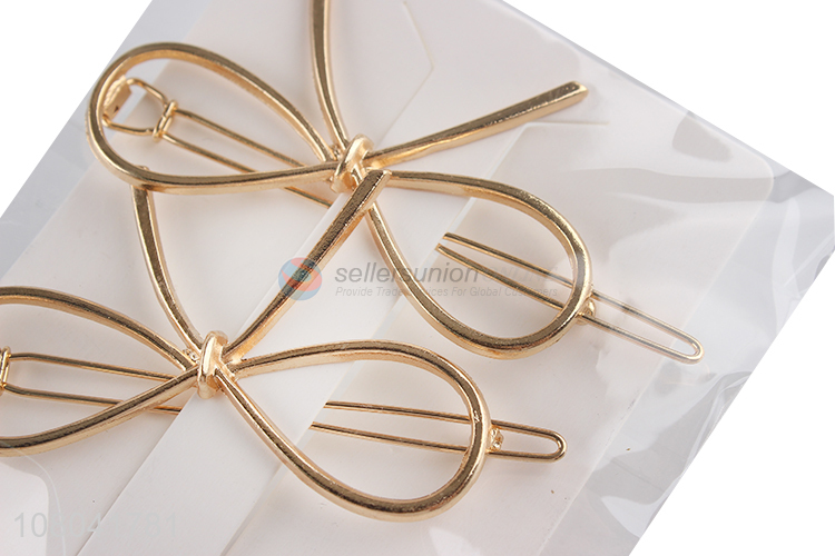 China supplier golden bowknot shape alloy hairpin for women