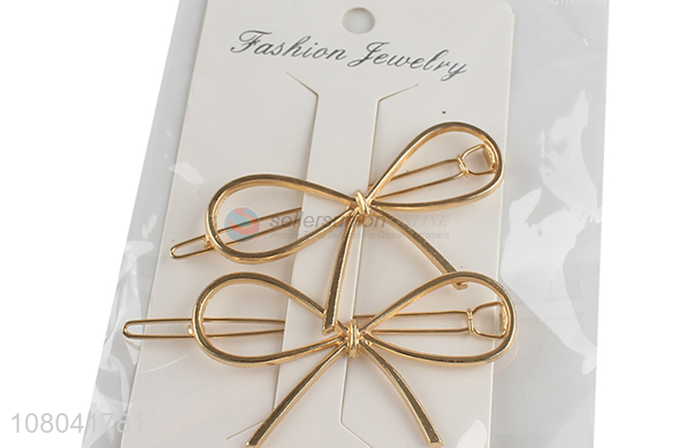 China supplier golden bowknot shape alloy hairpin for women
