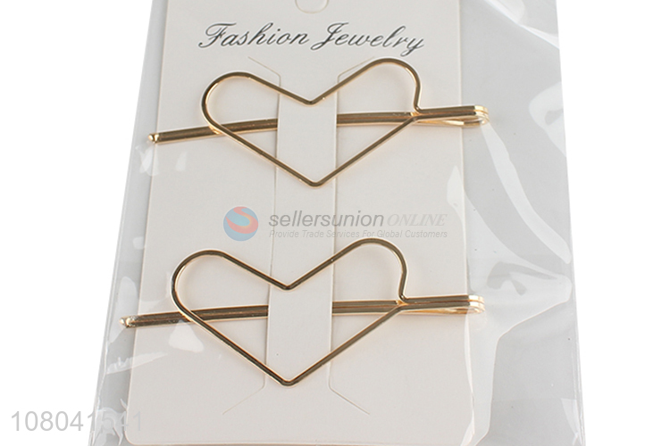 Best price heart shape golden alloy women hairpin for sale