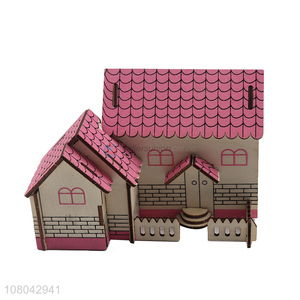 Yiwu market 3D wooden house puzzle jigsaw puzzle wooden crafts